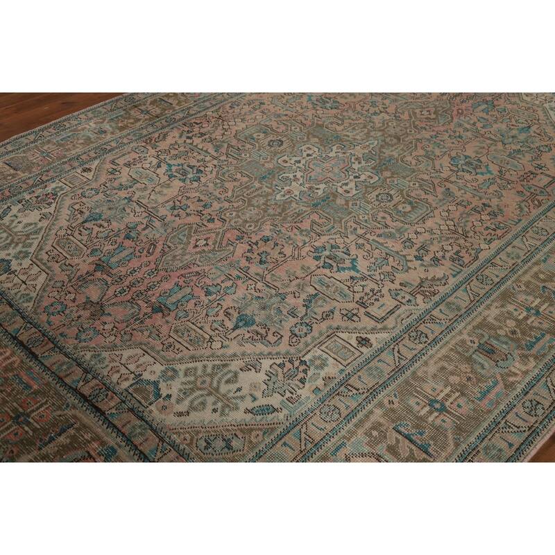 Pink Geometric Tabriz Persian Area Rug Hand-Knotted Wool Carpet - 6'7" x 9'3"