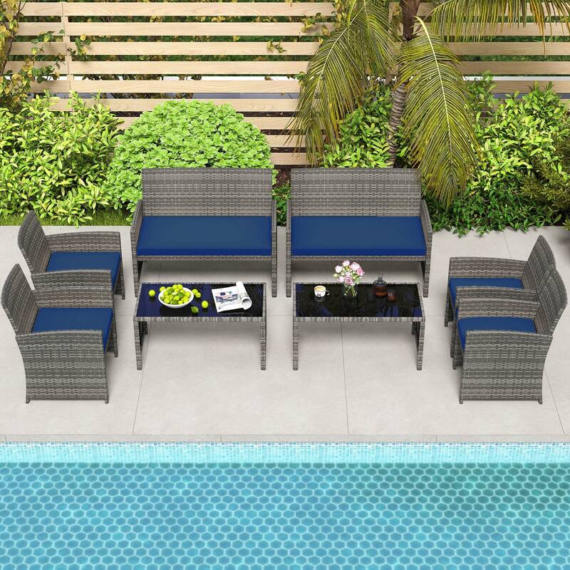 Costway 8 PCS Patio Conversation Set with Seat Cushions & Tempered - See Details