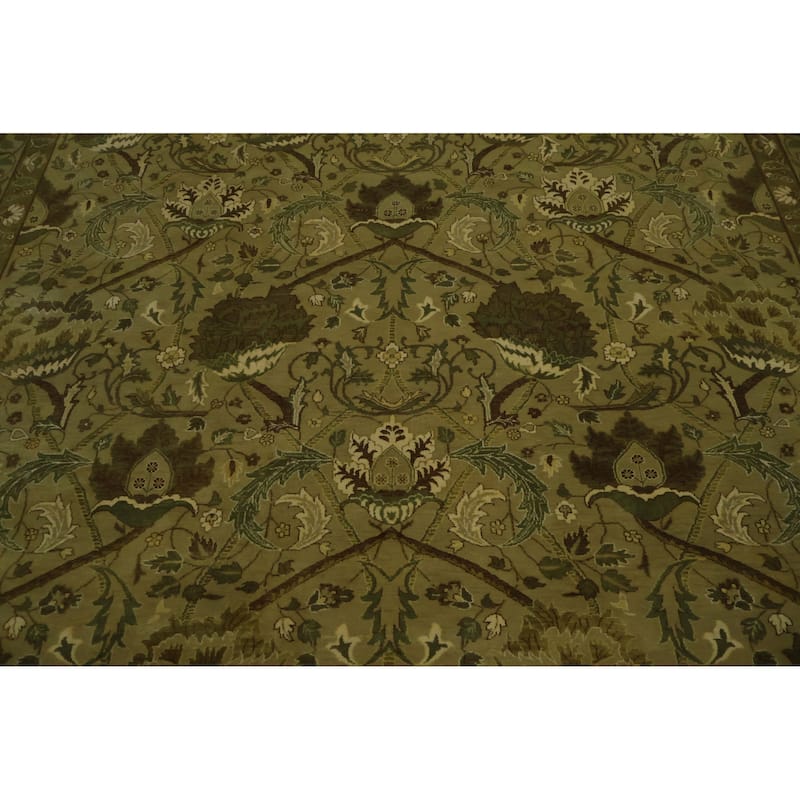 Hand Knotted Oriental 100% Wool Carpet Traditional Traditional Green Agra Area Rug - 13' 10'' X 10' 0''