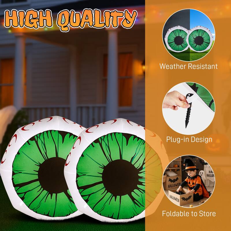 2-Pack 3ft Light-Up Halloween Inflatable Eyeballs for Indoor Outdoor Party Yard Decoration - 3-Feet