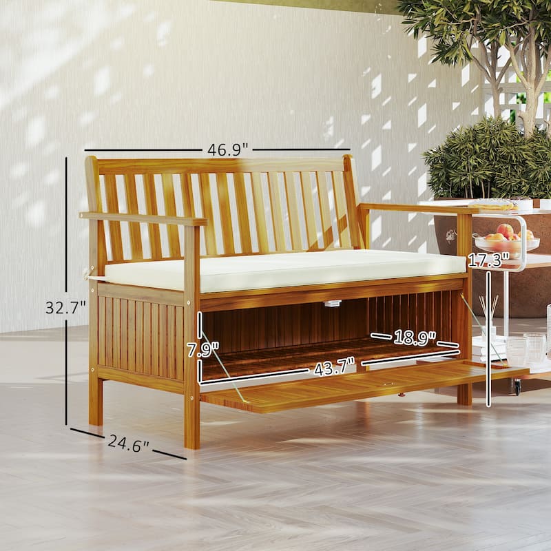 GDFStudio Outdoor Kael Acacia Wood Outdoor Storage Bench with Cushion and Hidden Compartment