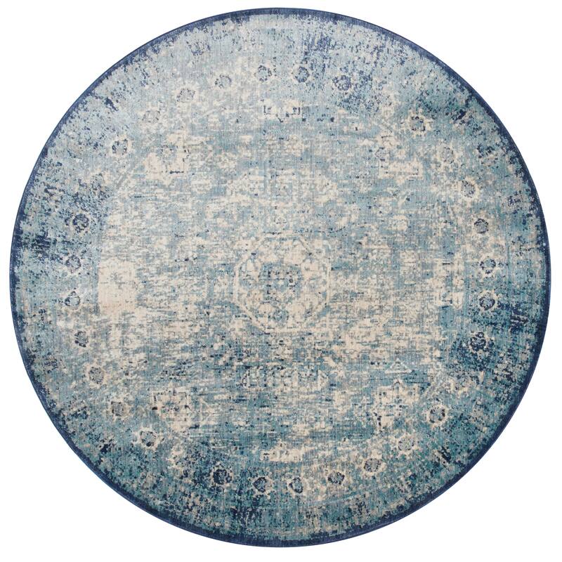 Alexander Home Contessa Traditional Medallion Distressed Rug - 5'3" x 5'3" - Light Blue/Ivory - Round