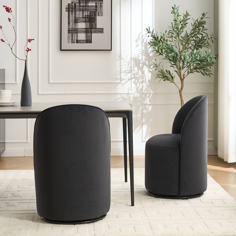 Mid-Century Modern Round Velvet Dining Chair Armless Dining Chair with 360° Swivel Design, for Living Room