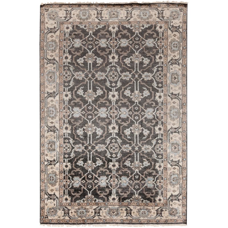 Hand-Knotted Bingham Border Viscose Area Rug