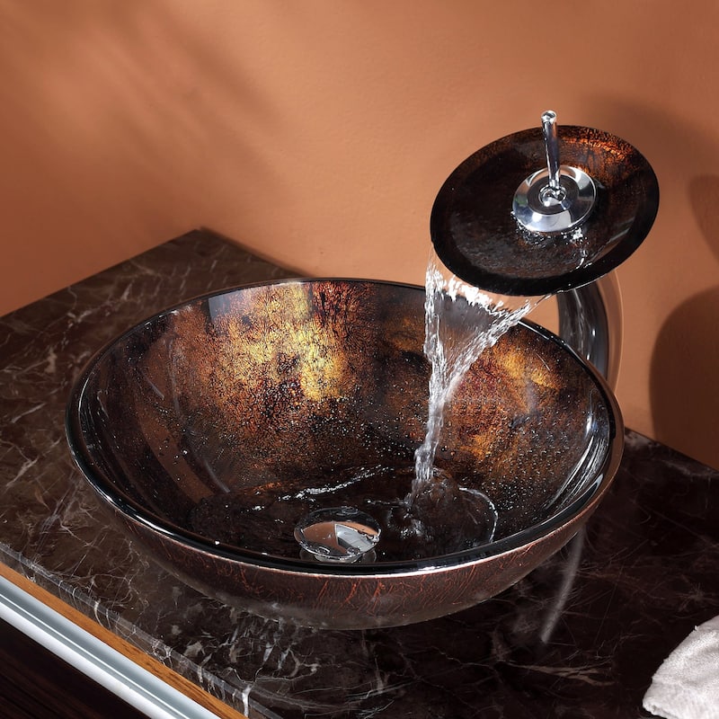 Kraus 16-1/2" Pluto Glass Vessel Bathroom Sink - Includes Pop-Up Drain