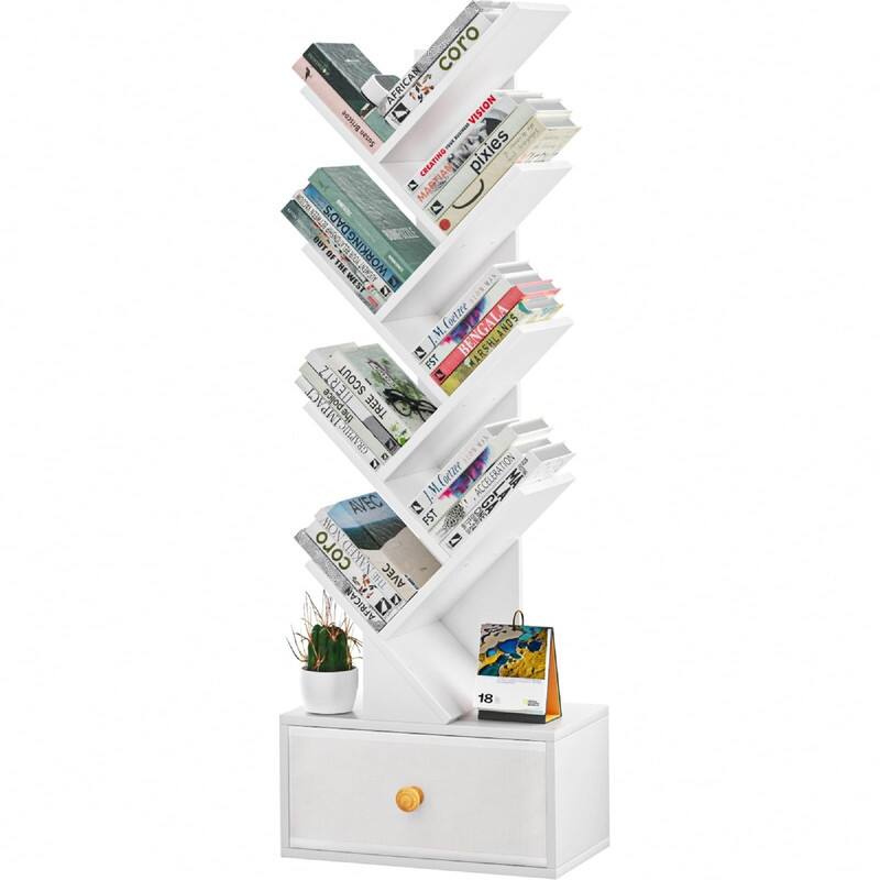 8 Tier Tree Bookshelf with Drawer - 14.57"D x 7.87"W x 46.06"H - Elegant White