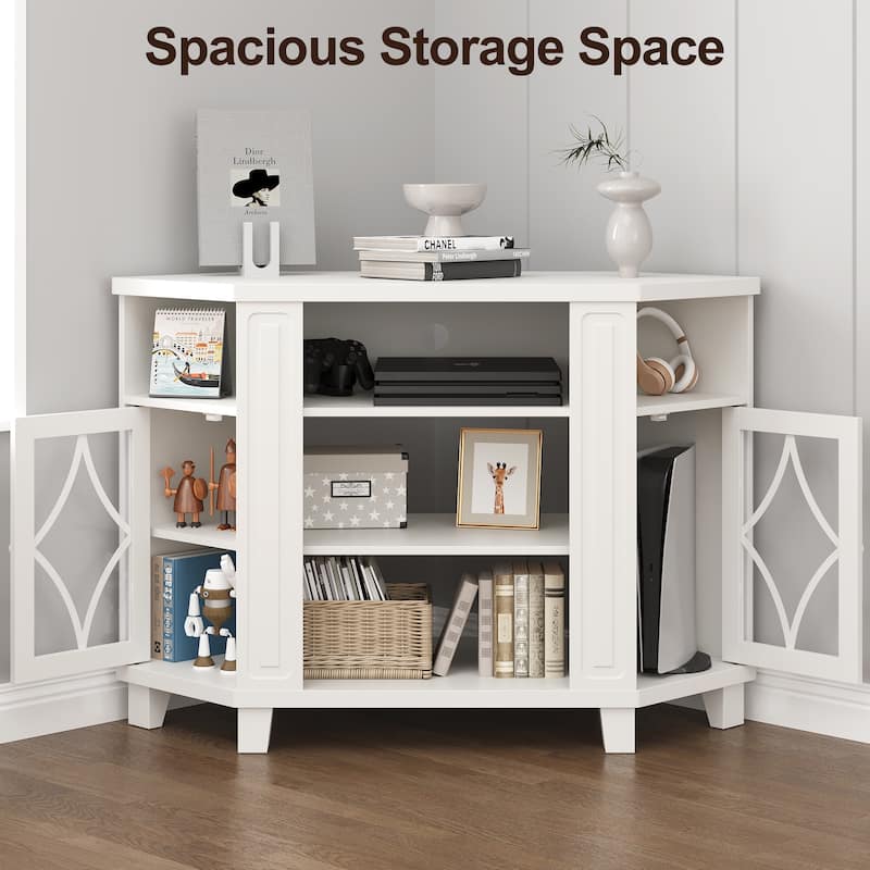 Corner TV Stands for TVs up to 55'', Media Console Table with Adjustable Shelves