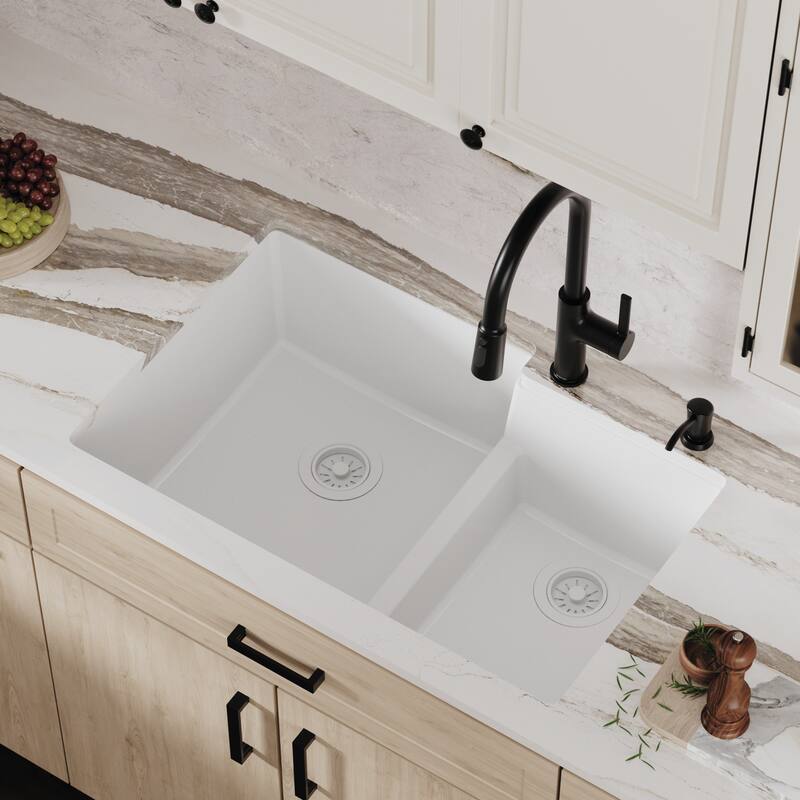 Karran Undermount Large/Small Bowl Quartz Kitchen Sink - 32" x 21.25" x 9" - 32" x 21.25" x 9"