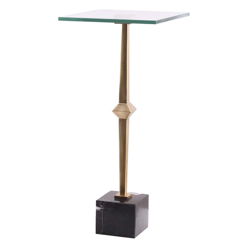 Antique Brass Square Glass Marble Pedestal Table Drink Table