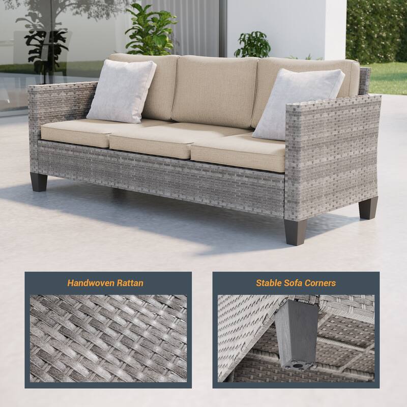 LIVOOSUN 5Pcs Patio Furniture Set Grey Rattan Coversation Seating Set