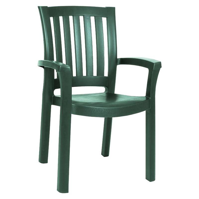 35.5" Green Resin Solid Stackable Weather Resistant Dining Arm Chair