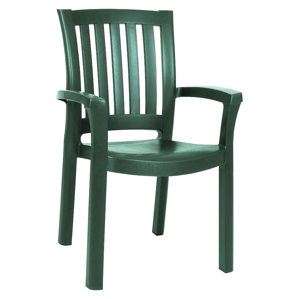 35.5" Green Resin Solid Stackable Weather Resistant Dining Arm Chair