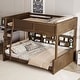 preview thumbnail 3 of 16, Full XL over Queen Bunk Bed with Storage Cabinets and USB Ports, Antique Wood Color