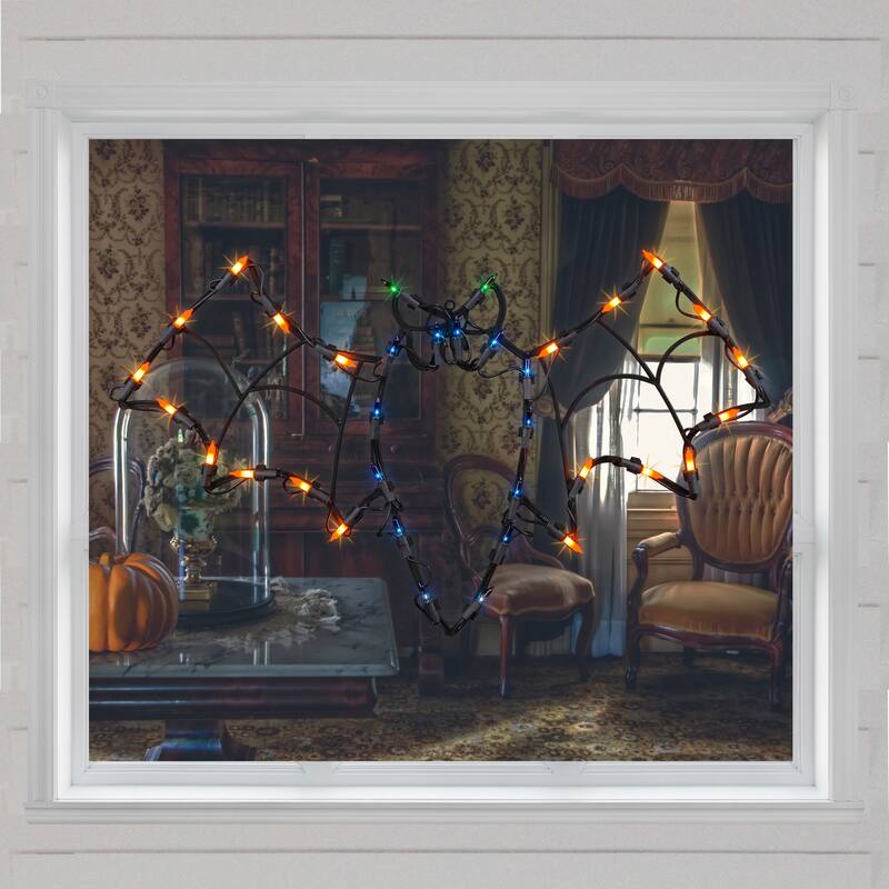LED Lighted Bat Halloween Window Decoration - 15" - Multicolor