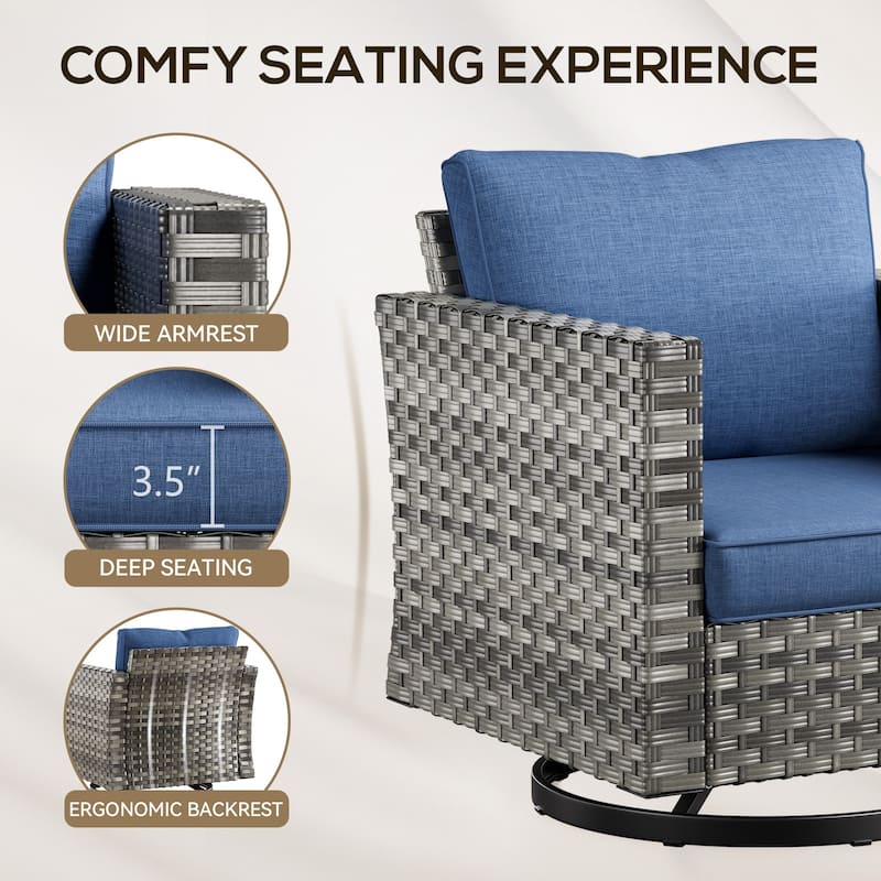 Gymojoy 3-piece Outdoor Wicker Swivel Glider Chairs with Coffee Table