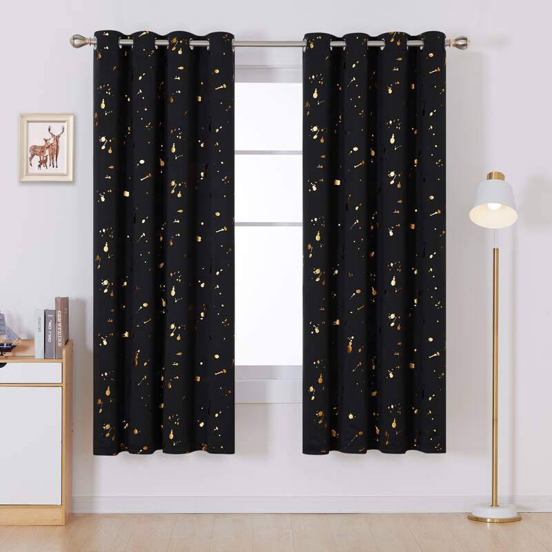 Deconovo Gold Spot Curtain Panel Pair (2 Panel) - W52 x L72 - Black