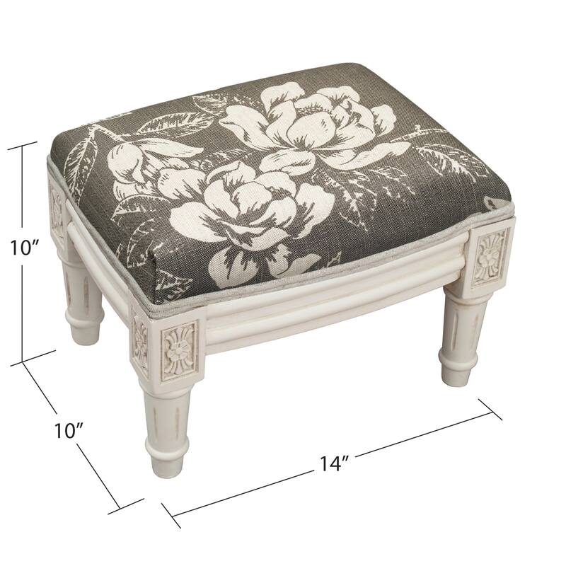 Grey Magnolia Footstool with antique white finish