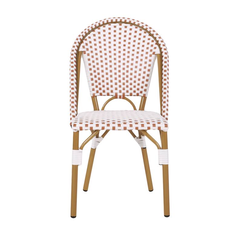 Outdoor PE Ratten and Aluminum French Bistro Chairs, Set of 2