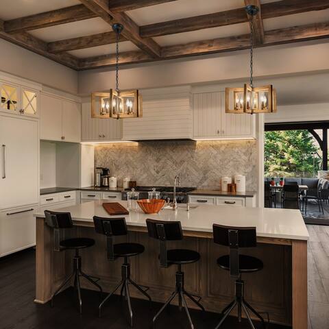 Kiria Farmhouse 6-lights Solid Wood Chandelier Traditional Geometric Large Diniing Room Lighting - L20" xW20 "xH12.8"