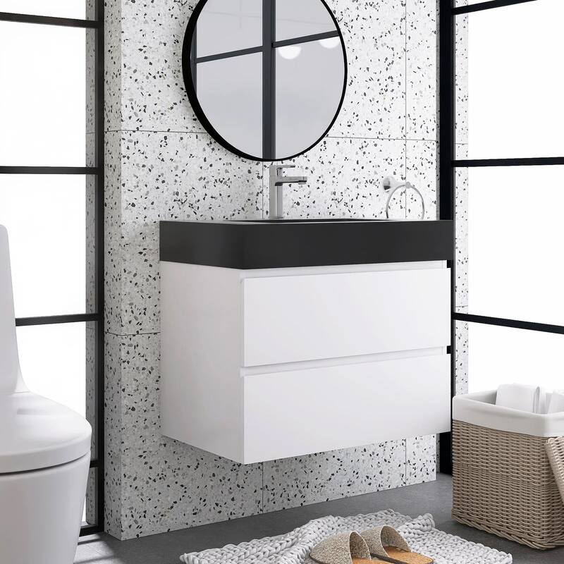 Single Sink Floating Bath Vanity in with Solid Surface Top