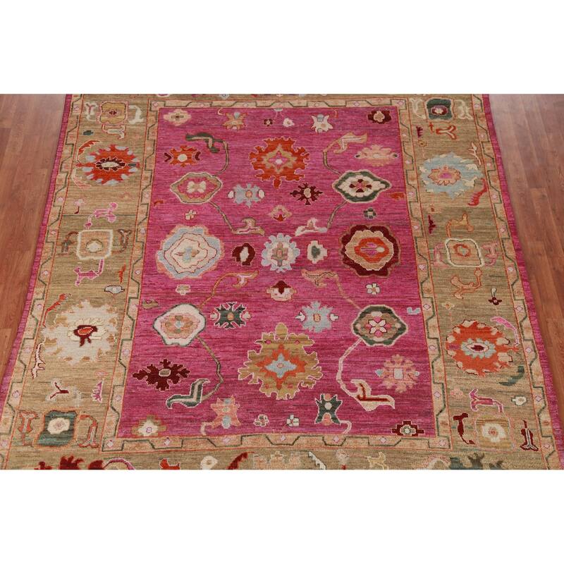 Hand Knotted Oriental 100% Wool Carpet Transitional All-Over Pink Oushak Area Rug - 9' 9'' X 8' 0''