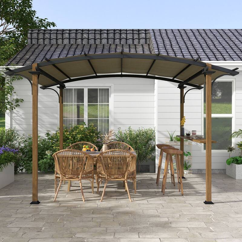 Outsunny 12' x 10' Outdoor Pergola, Pergola Canopy with Bar Counter, UV-resistant Arched Top, Aluminum and Steel Frame