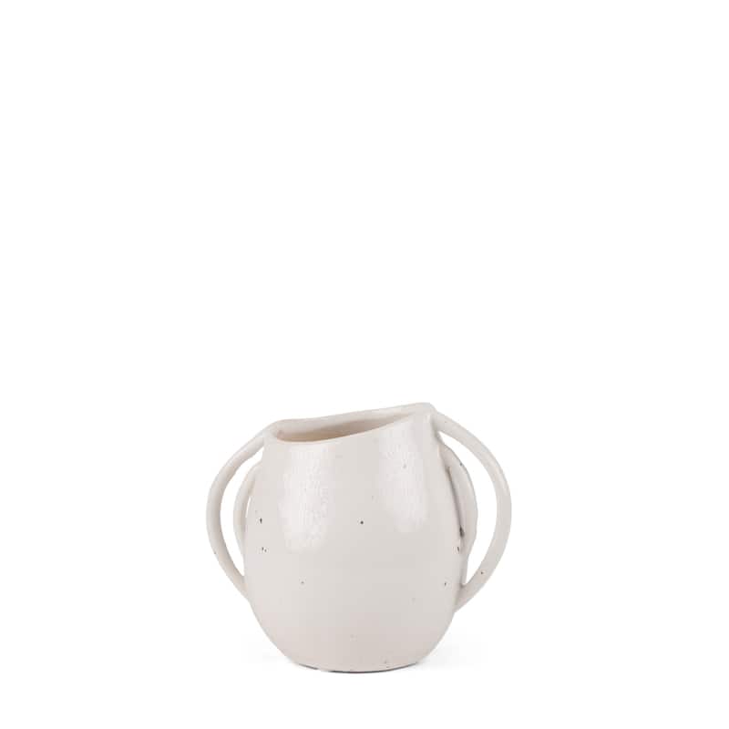 7" Cream Speckle Ceramic Amphora Table Vase - 7.68