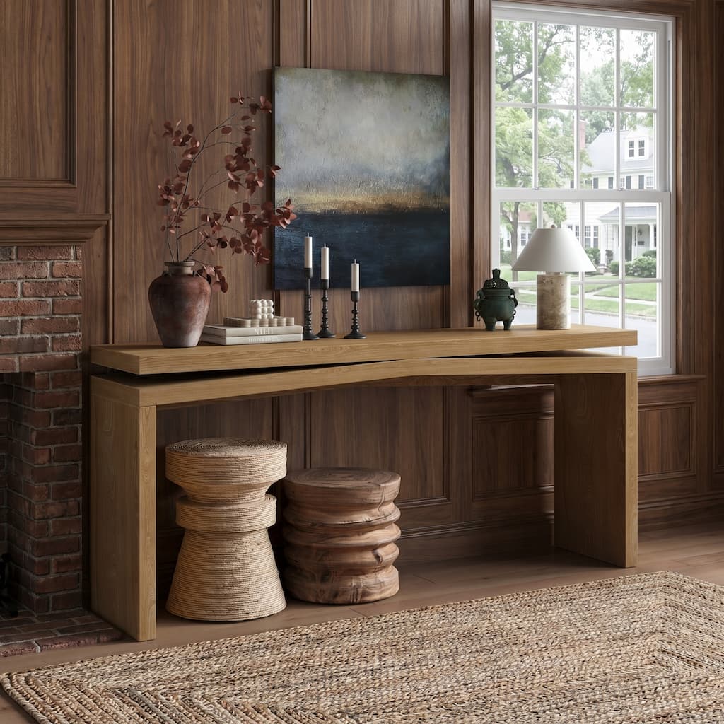 GDFStudio - Alex Farmhouse 65" Real Wood Veneer Console Table for Entryway