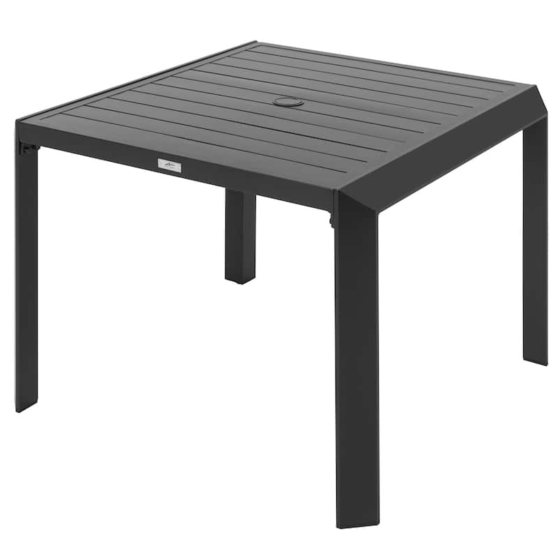 Outdoor Aluminum Dining Tabletop with Umbrella Hole, Black - Square