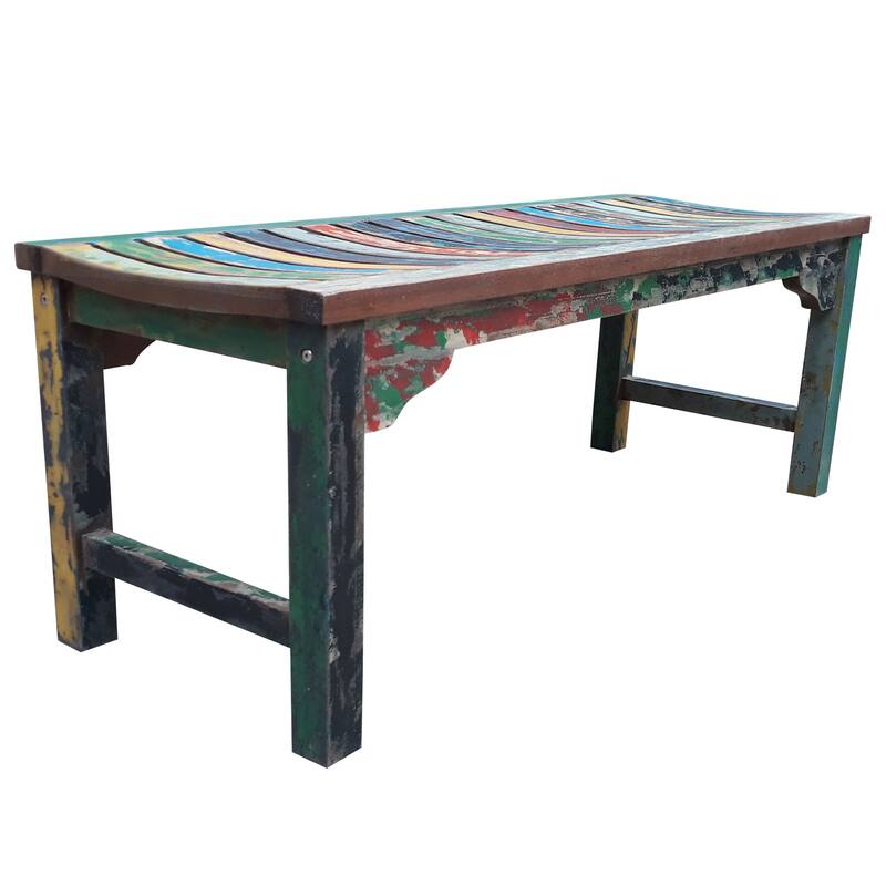 Chic Teak Backless Dining Bench made from Recycled Teak Wood Boats, 4 foot