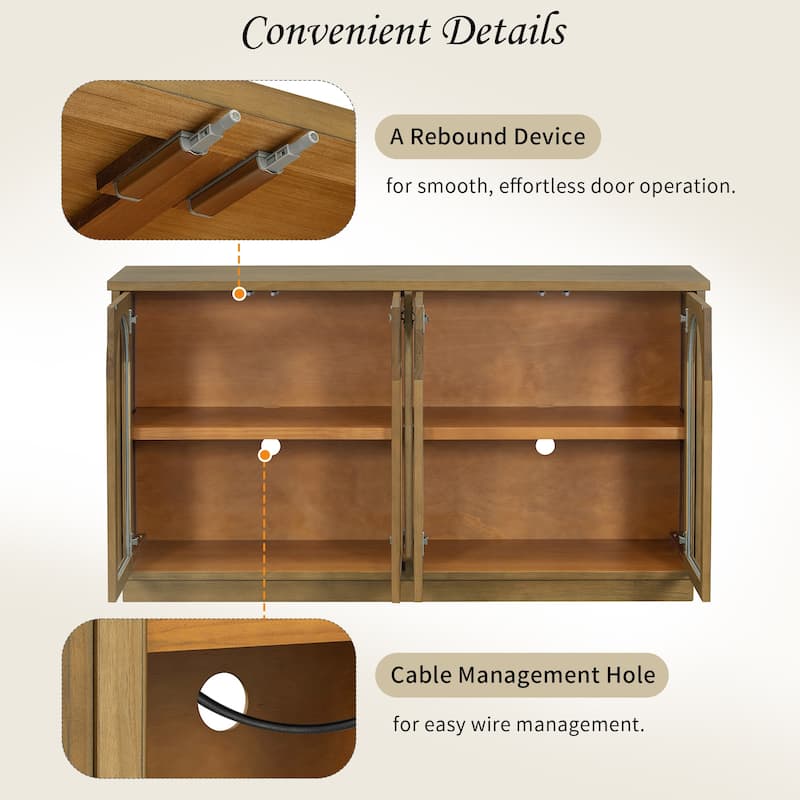 57.7" Large Sideboard Buffet Cabinet with Adjustable Shelves and Glass Doors for Kitchen and Dining Room