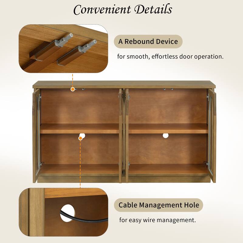 Buffet Cabinet with Glass Doors, Arched Cabinet with Adjustable Shelves, Kitchen Storage Cabinet with Rebound Device