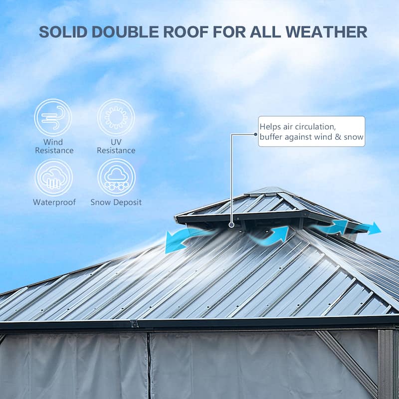 10' X 10' Hardtop Gazebo with Galvanized Steel Double Roof, Sturdy Aluminum Frame, Curtains, and Netting
