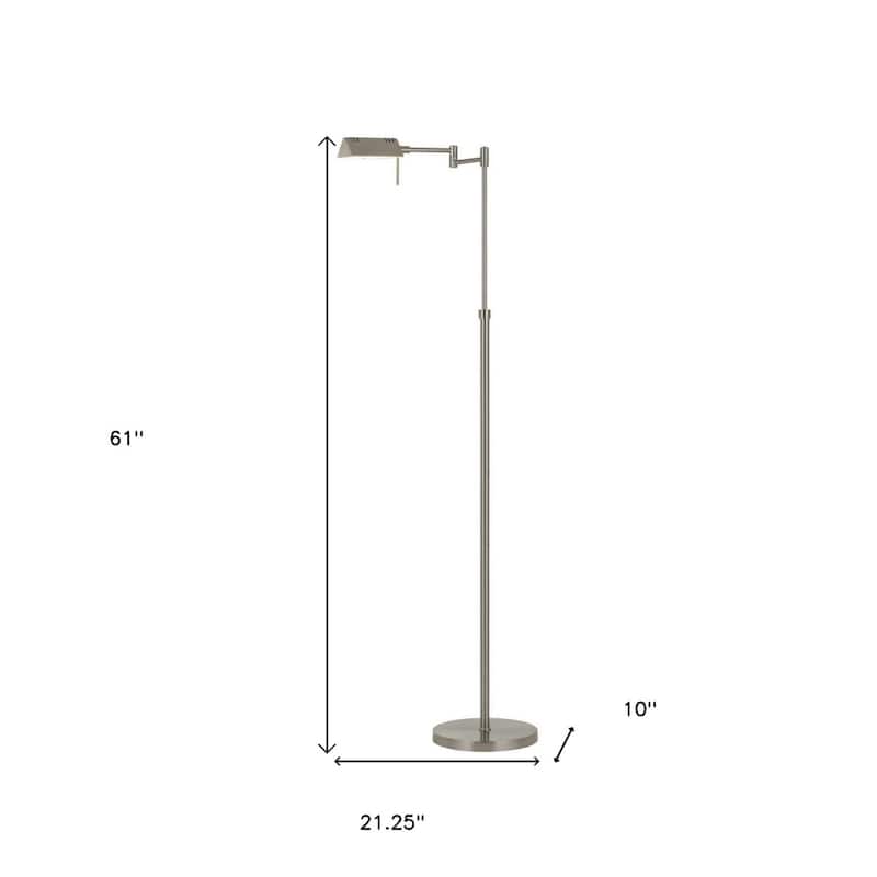 61" Nickel Metal Adjustable Swing Arm Floor Lamp With Gray Shade - 21.25" x 10" x 61"