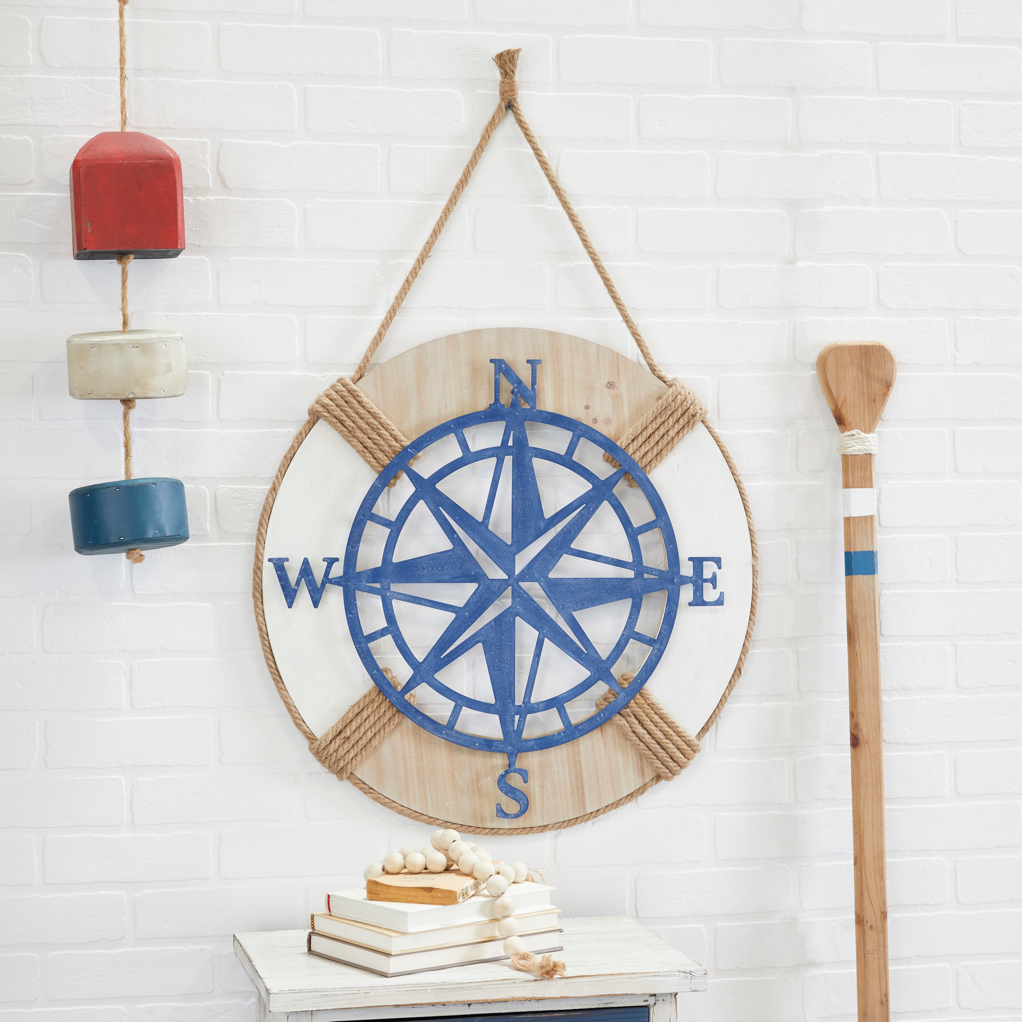 Blue Metal Compass Wall Decor with Rope Hanger On Sale Bed Bath   Beyond 35398103