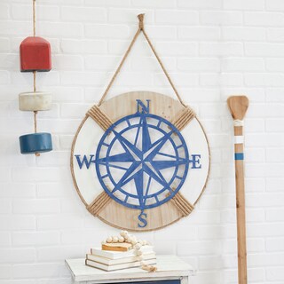 Blue Metal Compass Wall Decor with Rope Hanger