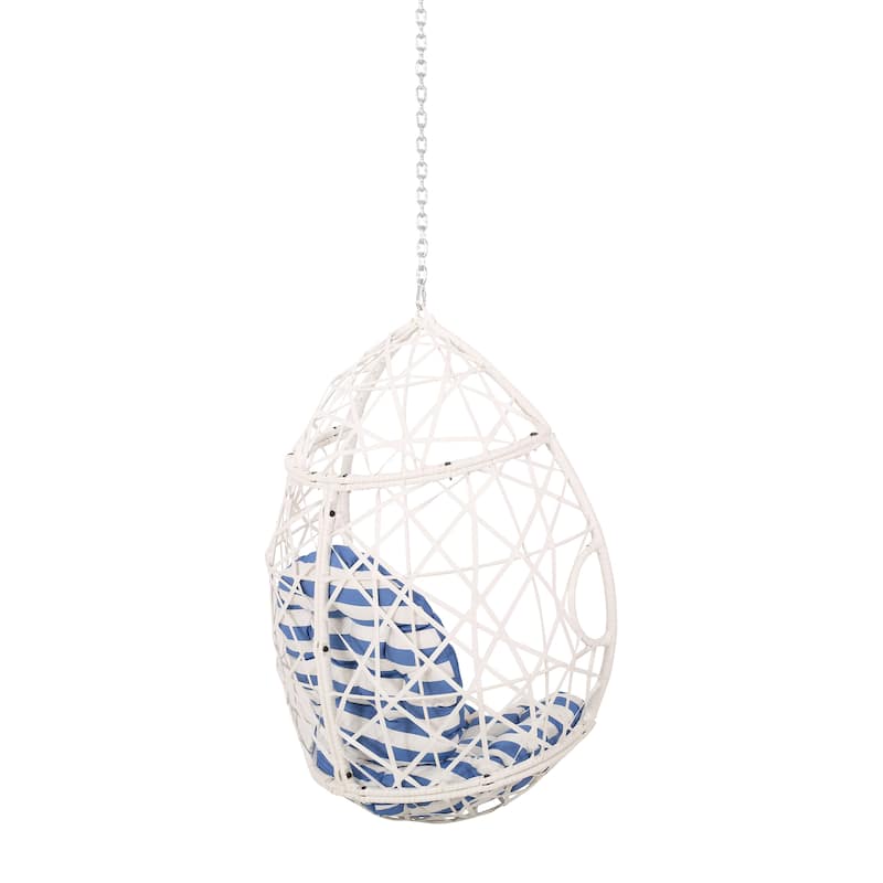 Teardrop Rattan Wicker Basket Swing Chair with Water-Resistant Cushions & Suspension Chain Hanging Chair Egg Chair
