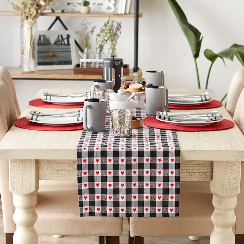 Hearts Dobby Check Table Runner 14x108