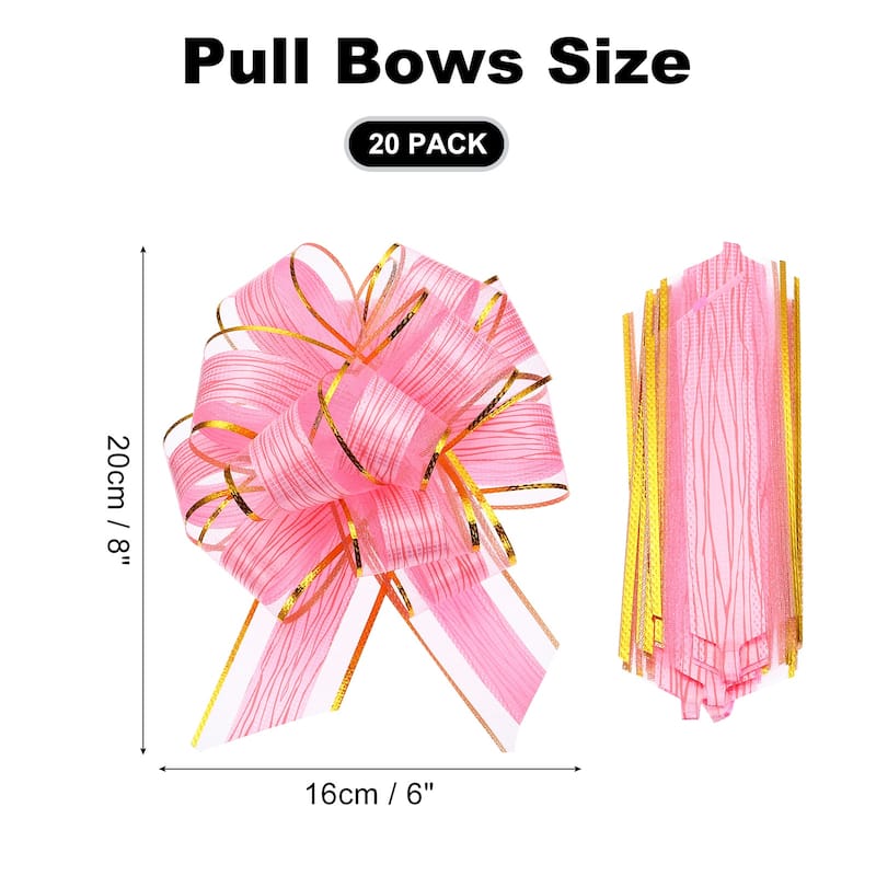 20pcs Pull Bows 6.3 Inch Wide Organza Ribbon Bow for Gift Wrapping - Pink