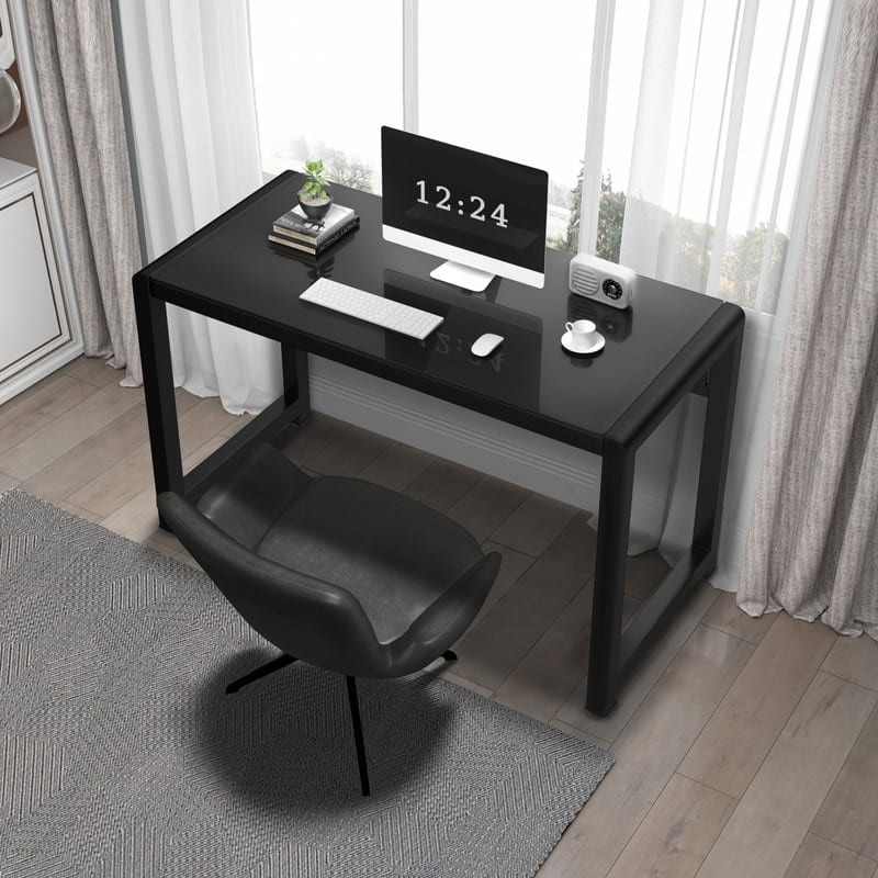 Black Tempered Glass Computer Desk for Home Office