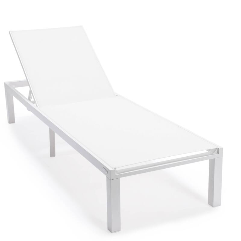 Aluminum Beach Pool Sun Lounge Chair Sling Mesh Fabric Reclining Stackable Lounger Chair - White
