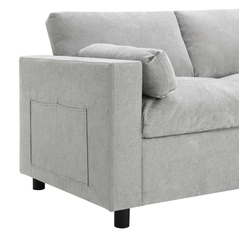86.5" Chenille Modular Sofa with Storage Pockets, Movable Ottomans