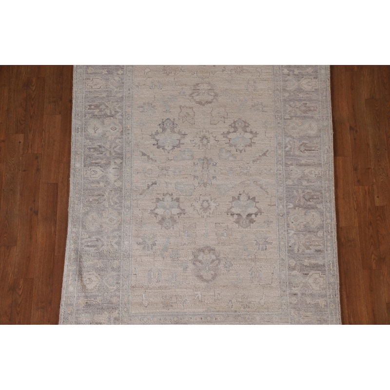 Hand Knotted Oriental 100% Wool Carpet Transitional All-Over Brown Oushak Area Rug - 6' 1'' X 4' 0''