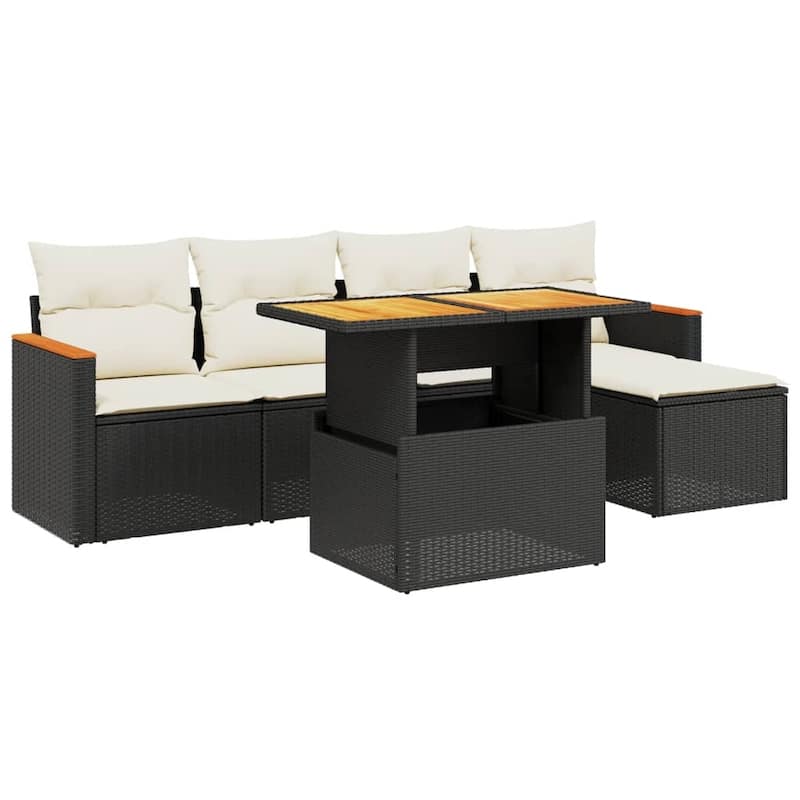 vidaXL Patio Sofa Set with Cushions Outdoor Furniture 6 Piece Poly Rattan