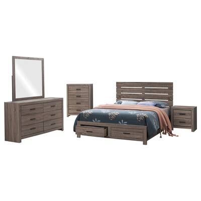 Sili 5pc Queen Storage Bedroom Set, Oak Brown and Dark Bronze, Mirror