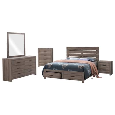 Sili 5pc Queen Storage Bedroom Set, Oak Brown and Dark Bronze, Mirror