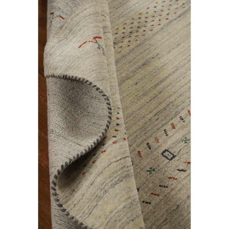 Hand Knotted Oriental 100% Wool Carpet Tribal Animal Pictorial Beige & Ivories Gabbeh Area Rug - 7' 9'' X 5' 1''