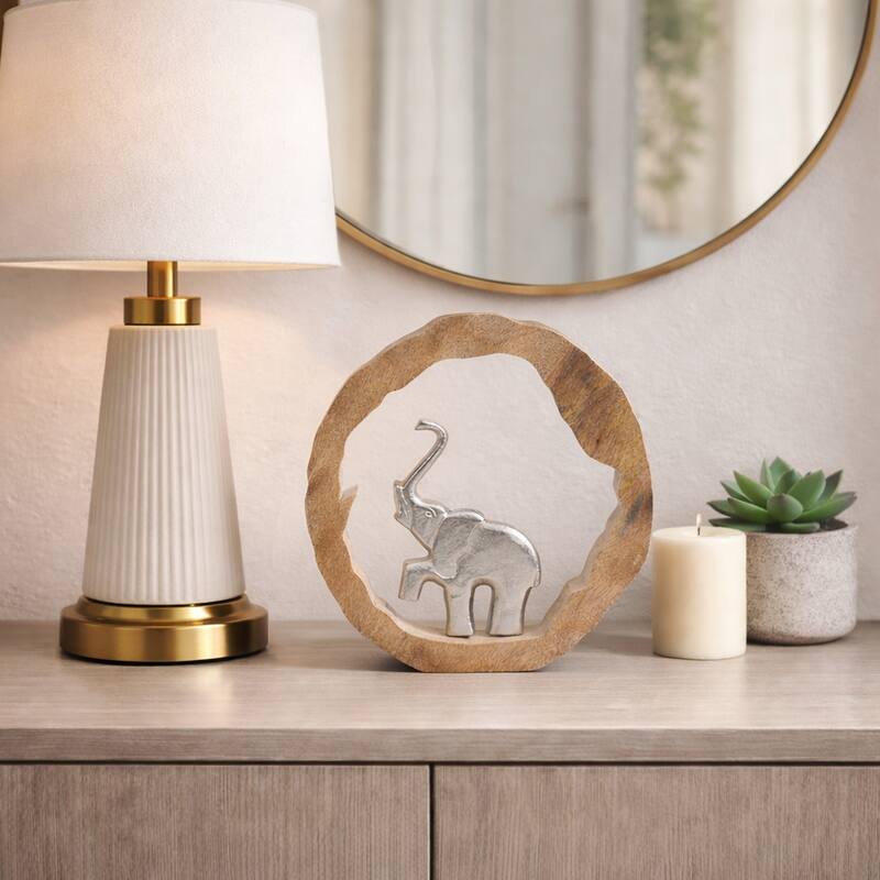 Decorative Figurine on Round Wooden Stand Sculpture