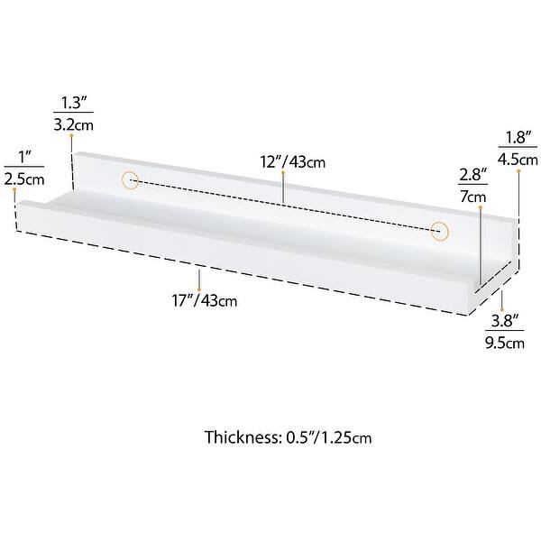 dimension image slide 1 of 2, Wallniture Denver 17" Floating Shelves for Kids Room Decor, White Bookshelf (Set of 4)