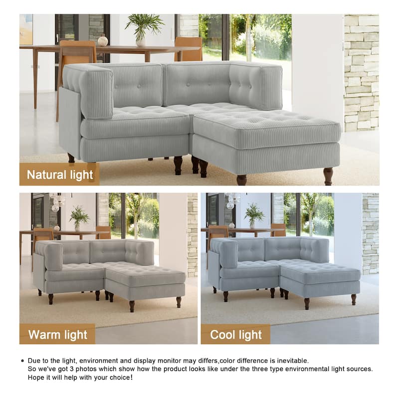 Oversized Sofa Corduroy Tufted Modular Sectional Set